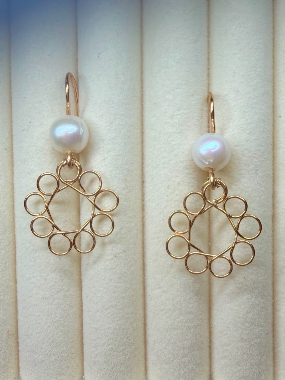 Floral Hoop Pearl Drop Earrings